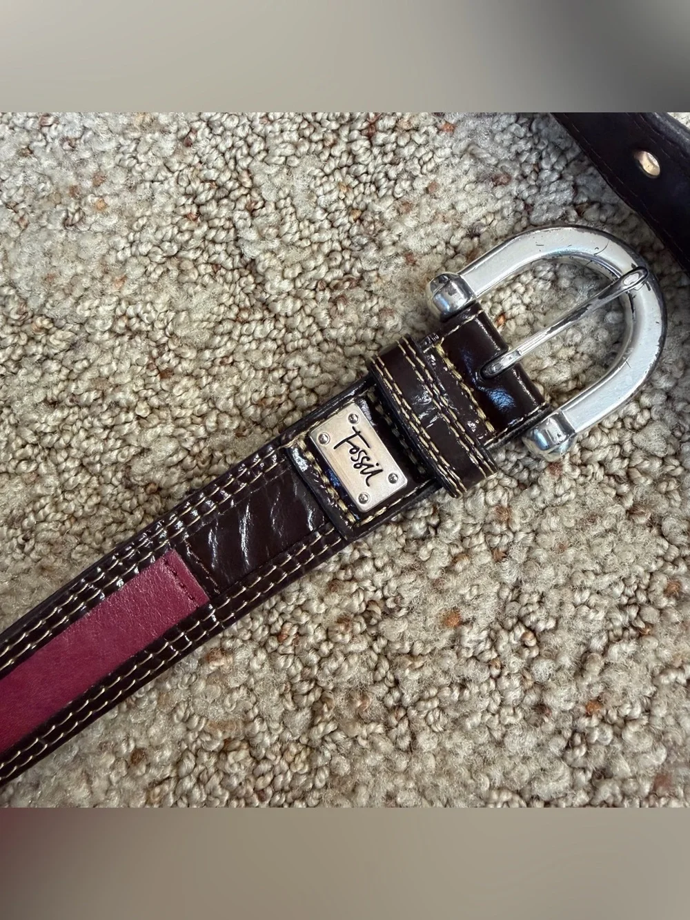 VTG Y2K Fossil Genuine Leather Multicolor Patchwork Belt Size Small